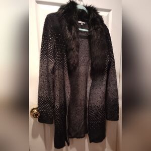 Faux fur trim cardigan